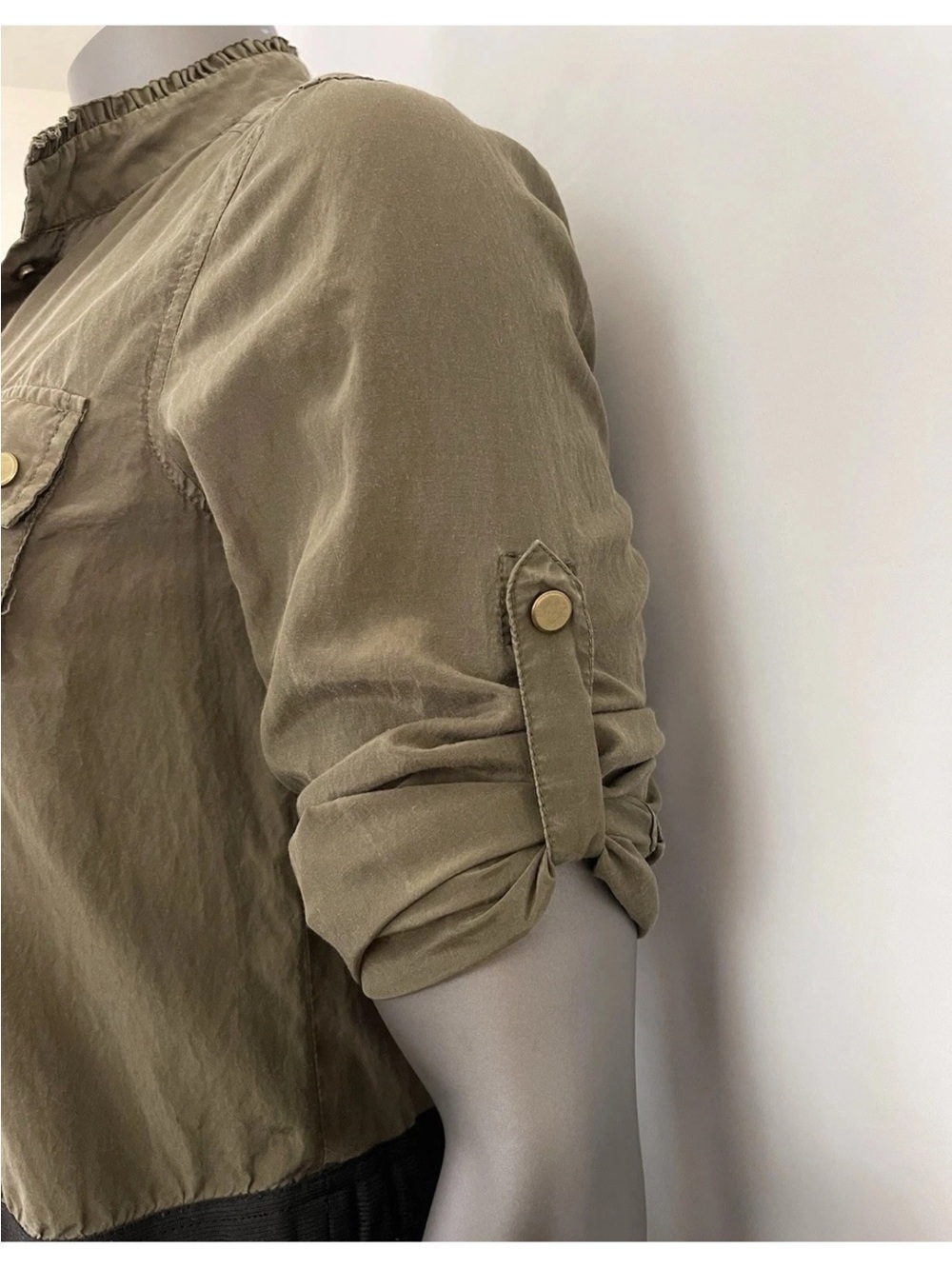 Banana‎ Republic Silk Dress Women’s 6 Green Cotton Cargo Knee Elastic Waist Army - Picture 10 of 13